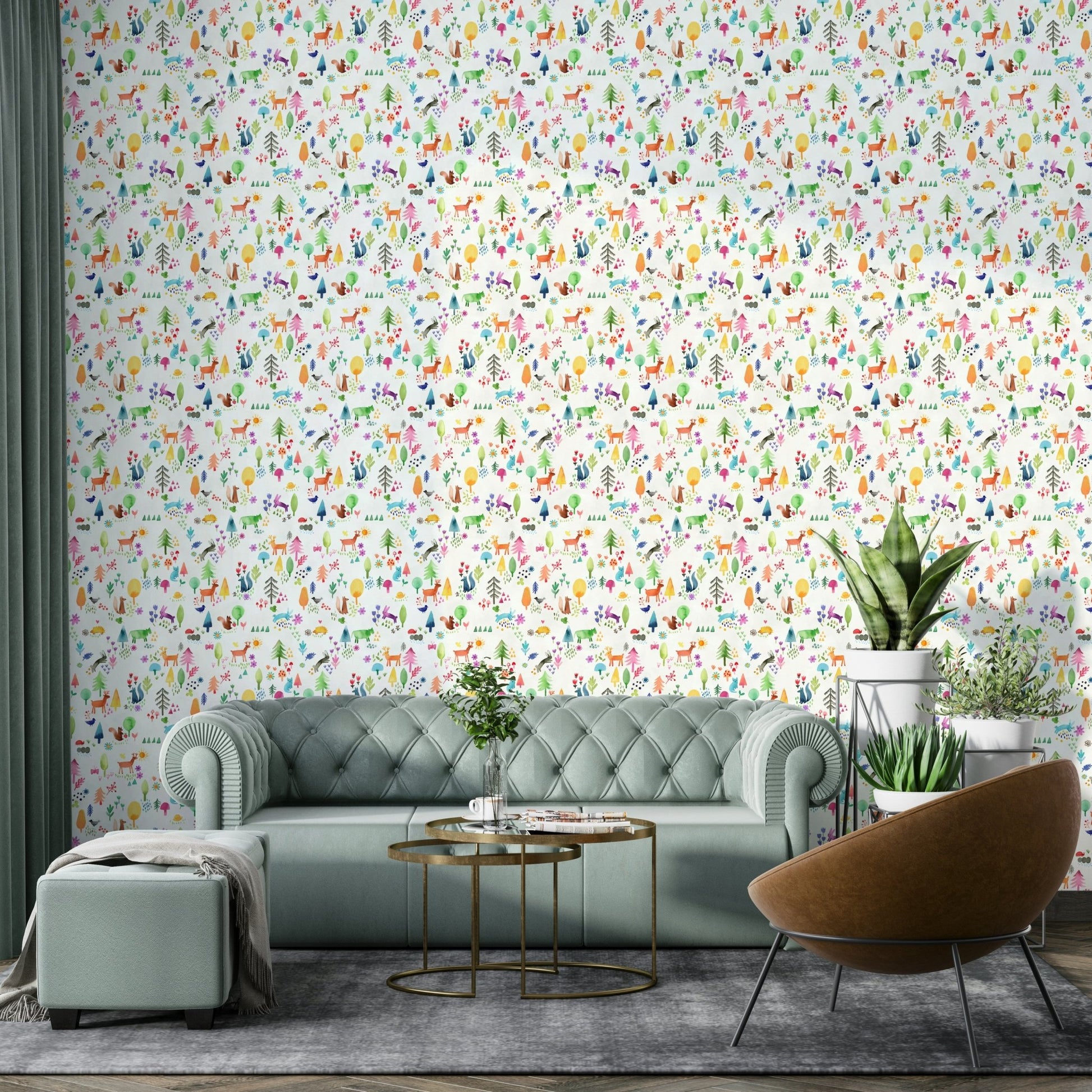 Cheerful woodland wall wallpaper

