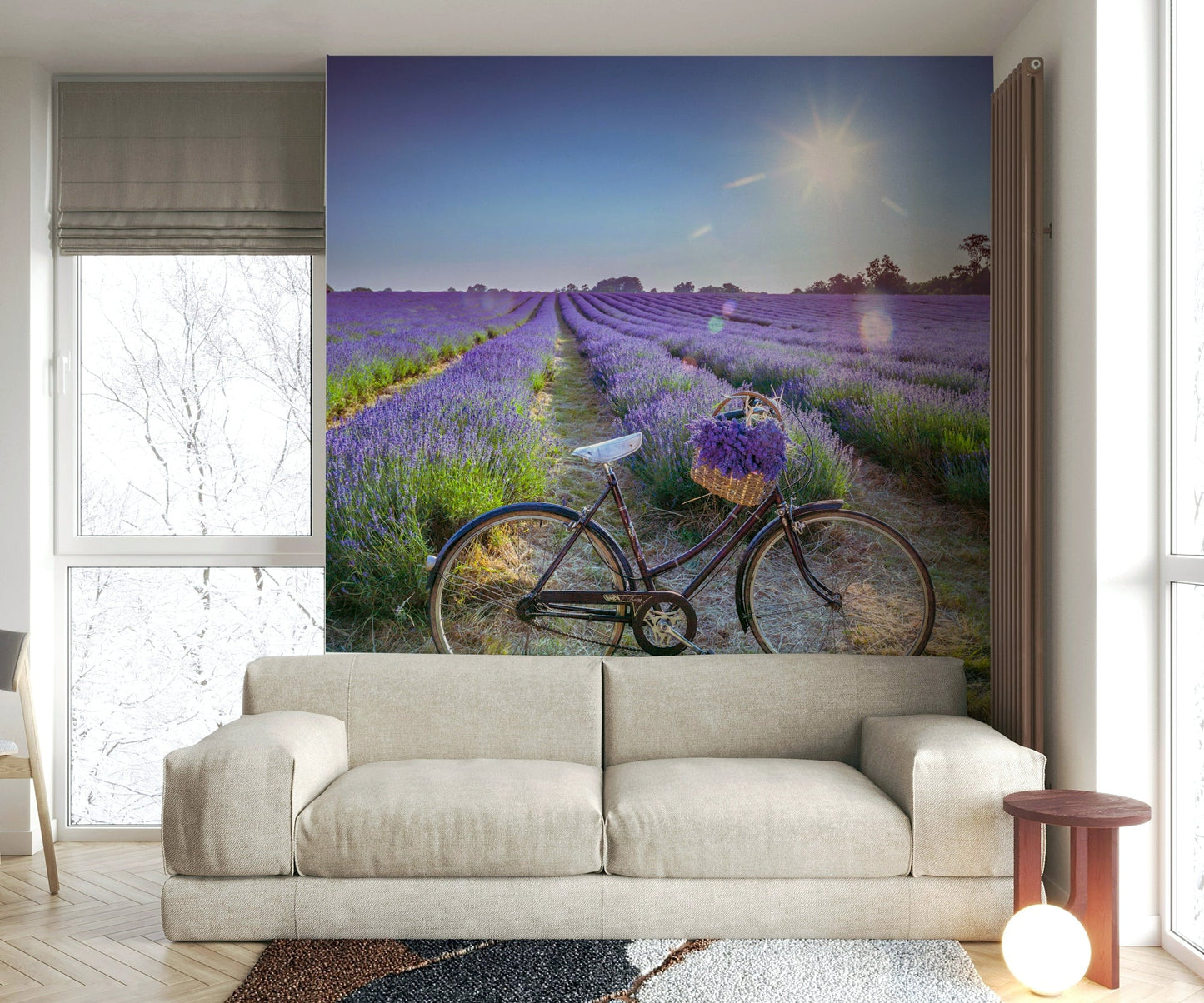 Beautiful cycle wallpaper with lavender scenery

