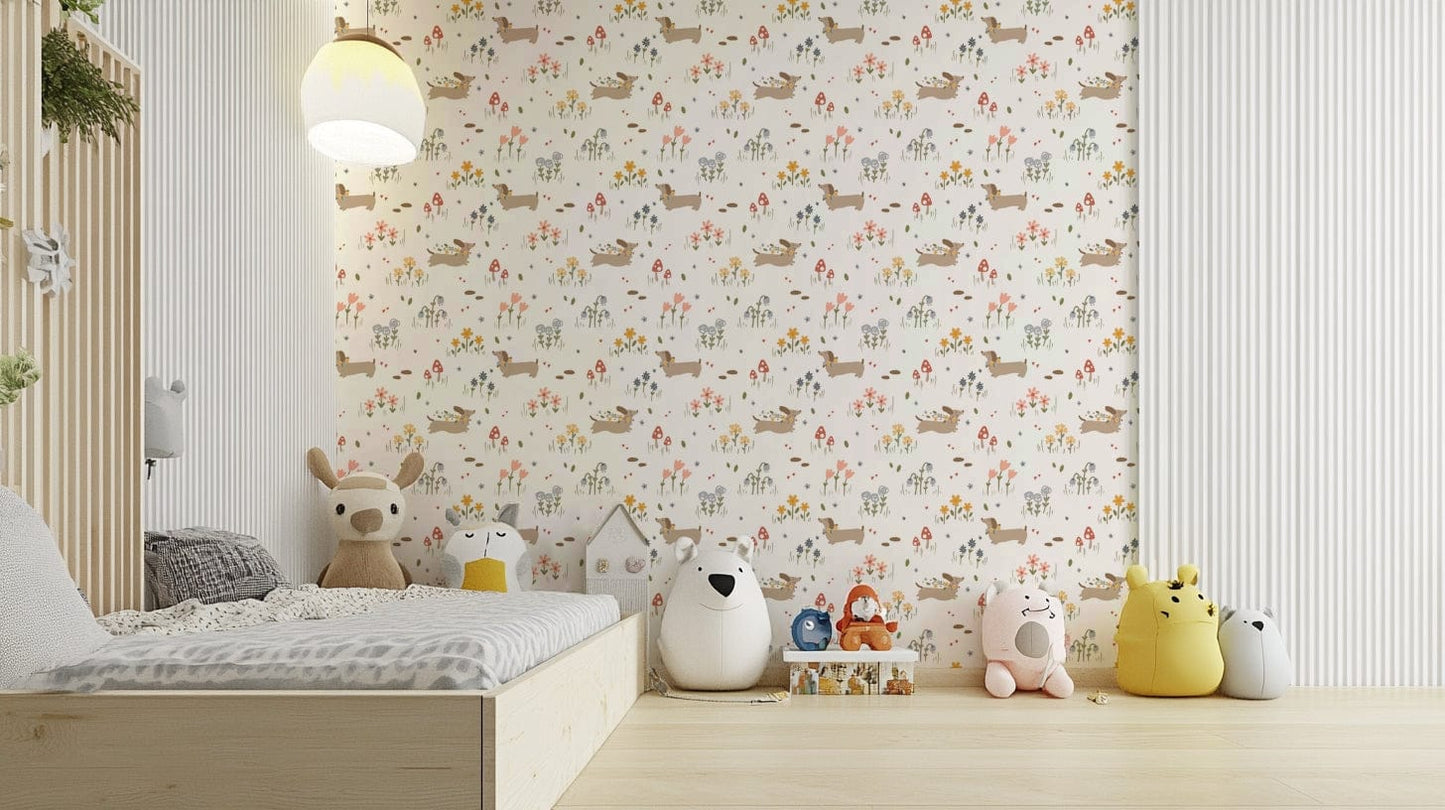 Dachshund dog floral wallpaper

