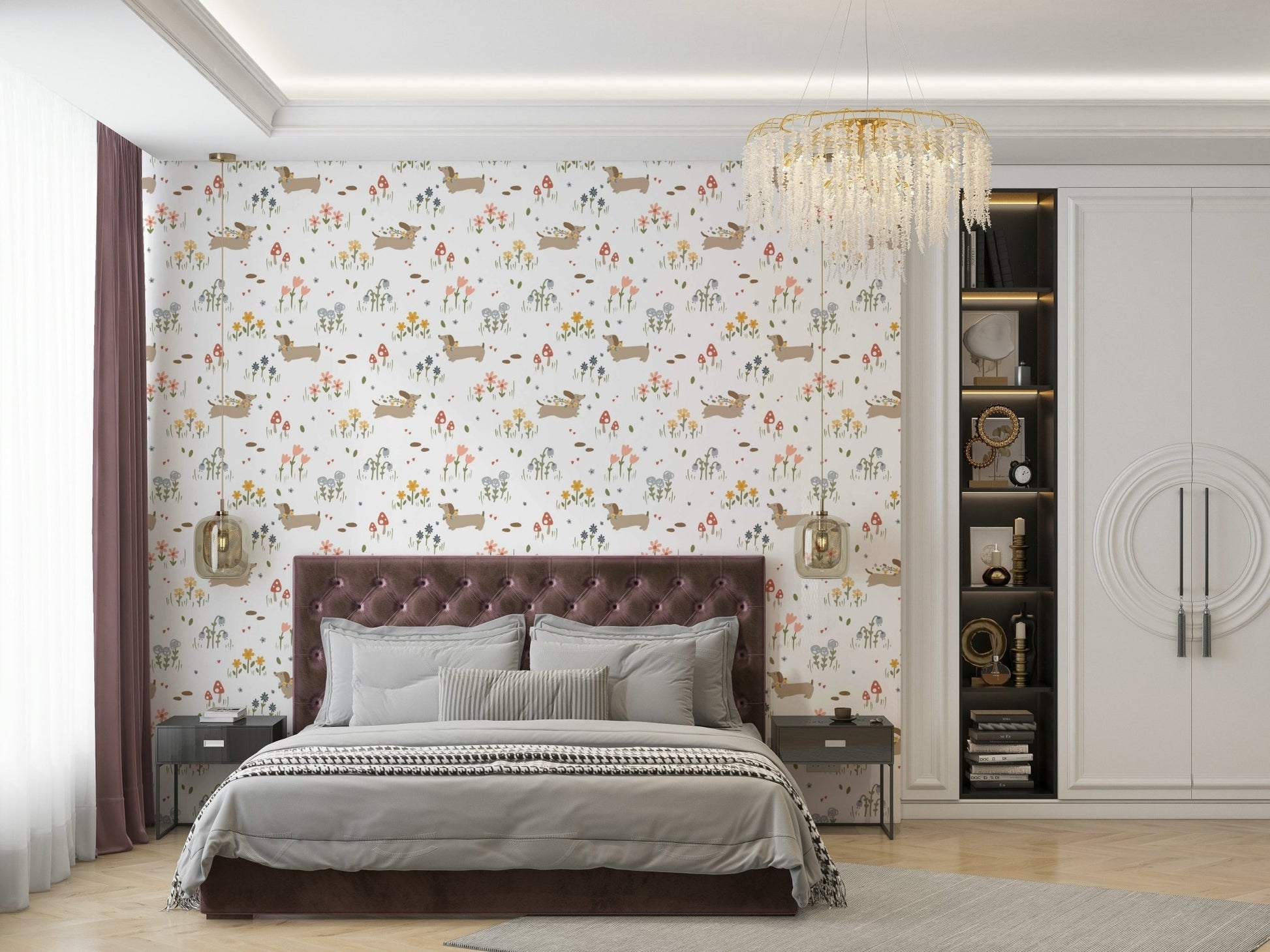 Dog and wildflower wall design

