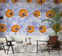 Living room styled with Daffodil Dreams Wall Mural and bold orange floral accents