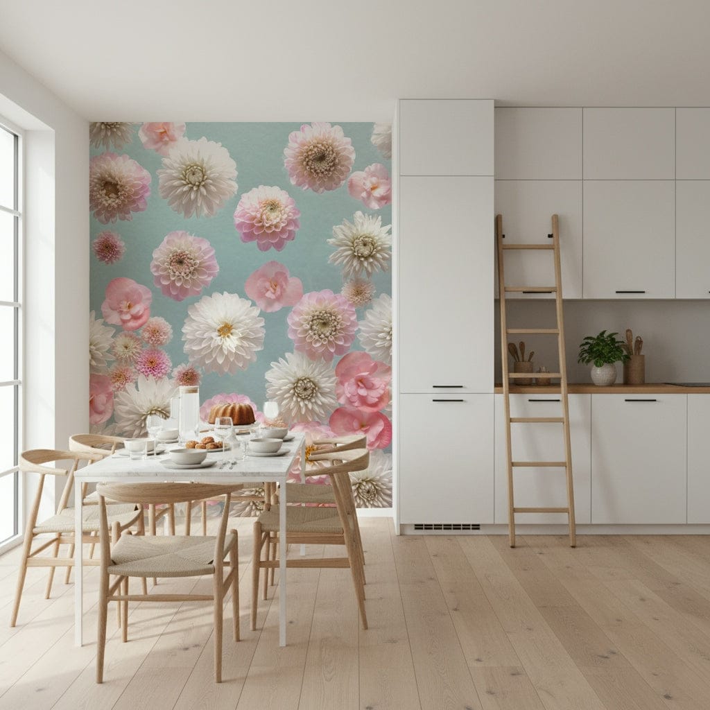 Graceful Dahlia Dance wallpaper, subtle color gradation, lovely design.