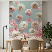 Feminine Dahlia Dance wallpaper, contemporary floral print, decorative piece.