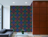 Dahlia Diamonds Bohemian Floral Damask Tiles Bright Jewel Tones on Dark Teal  Wallpaper ⁠GD3940
