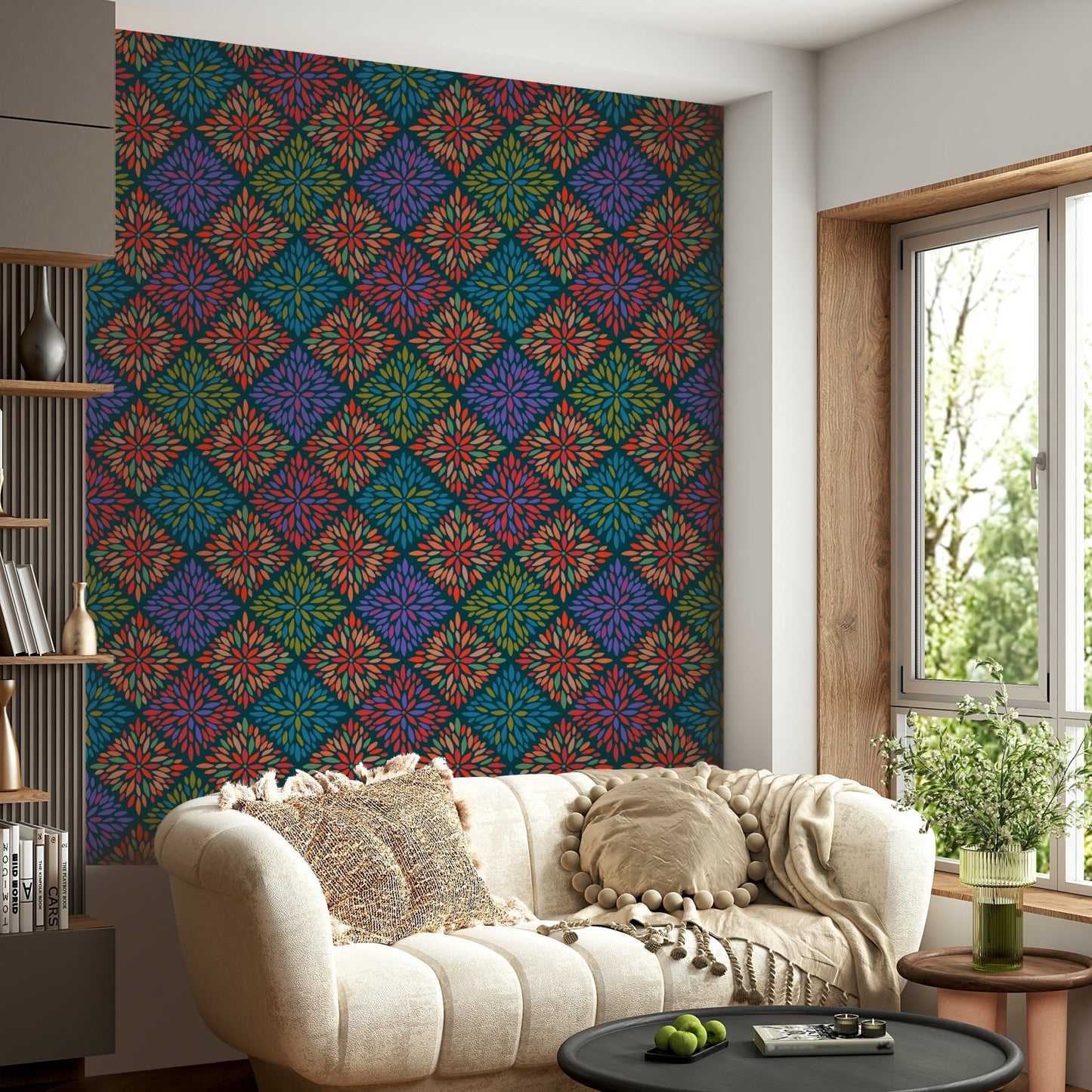  Bright Jewel Tones on Dark Teal  Wallpaper ⁠GD3940
