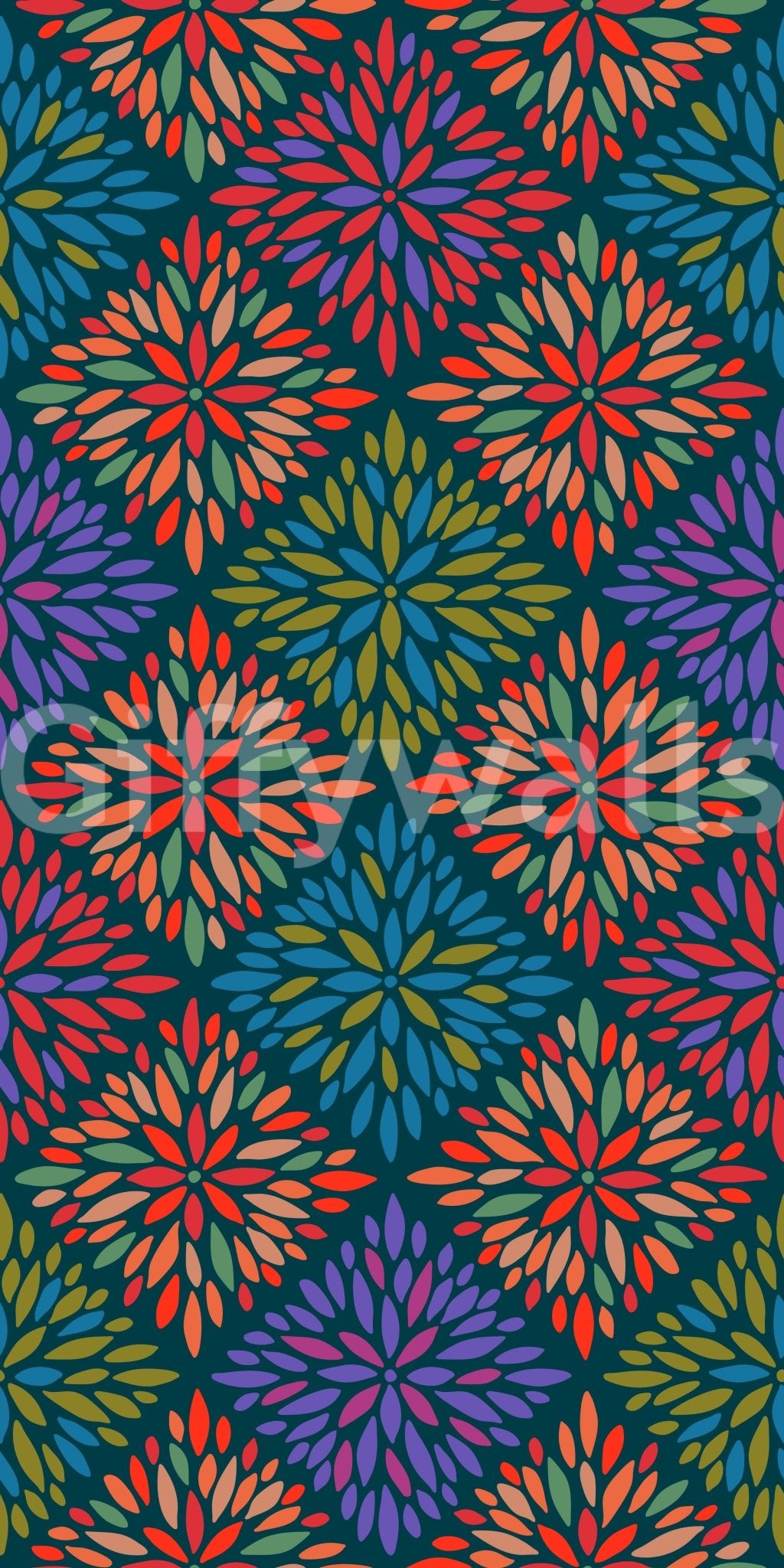 Dahlia Diamonds Bohemian Floral Damask Tiles Bright Jewel Tones on Dark Teal  Wallpaper ⁠GD3940
