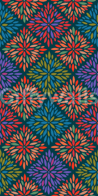Dahlia Diamonds Bohemian Floral Damask Tiles Bright Jewel Tones on Dark Teal  Wallpaper ⁠GD3940
