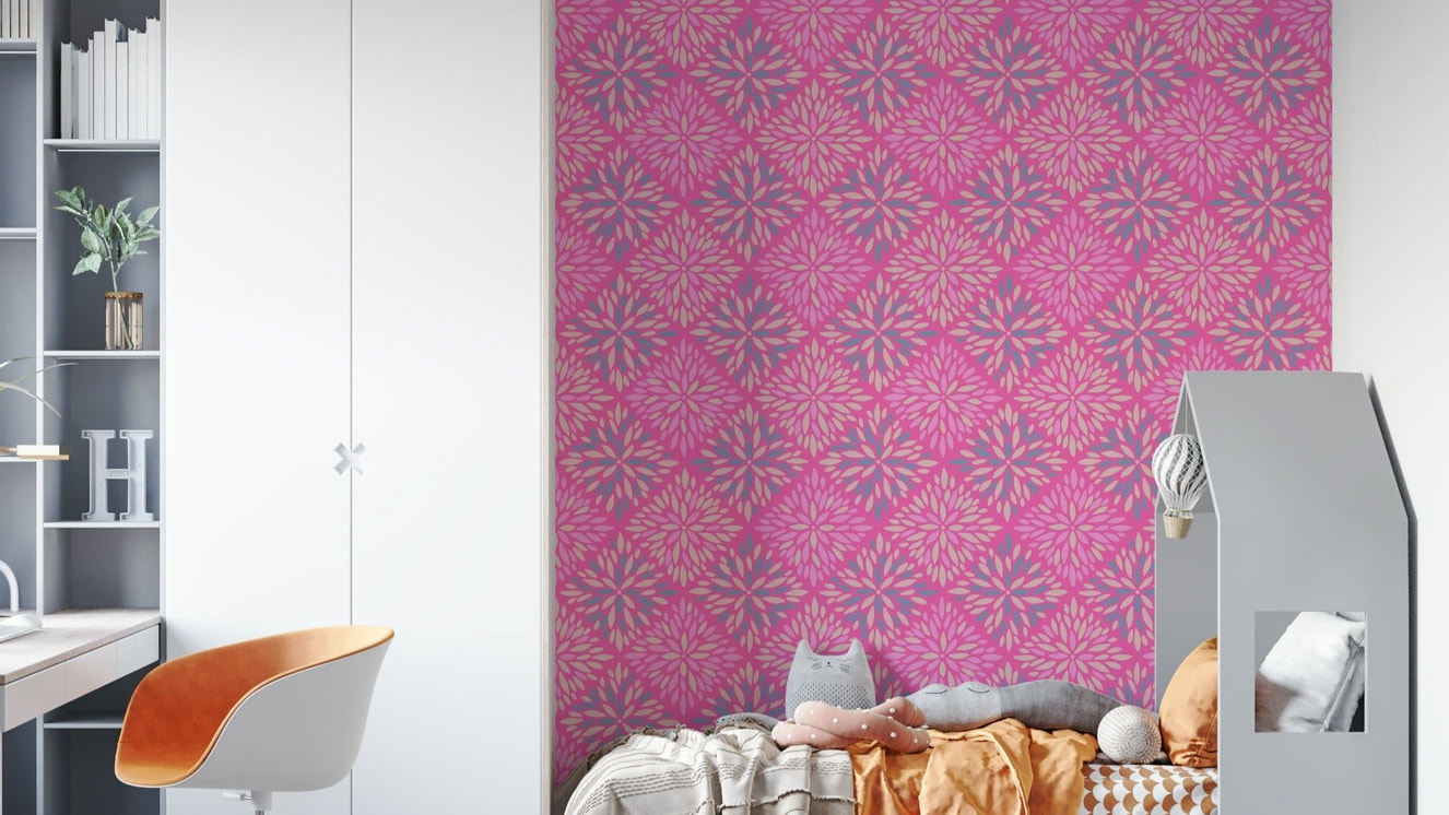 The peel and stick wallpaper on a smooth wall surface.