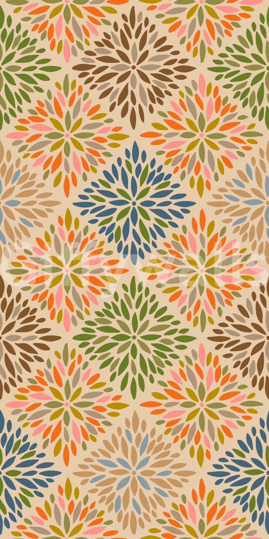 Dahlia Diamonds Bohemian Floral Damask Tiles Warm Earthy Desert Colors Wallpaper⁠ GD3941