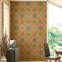 Dahlia Diamonds Bohemian Floral Damask Tiles Warm Earthy Desert Colors Wallpaper⁠ GD3941