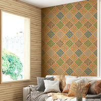 Dahlia Diamonds Bohemian Floral Damask Tiles Warm Earthy Desert Colors Wallpaper⁠ GD3941