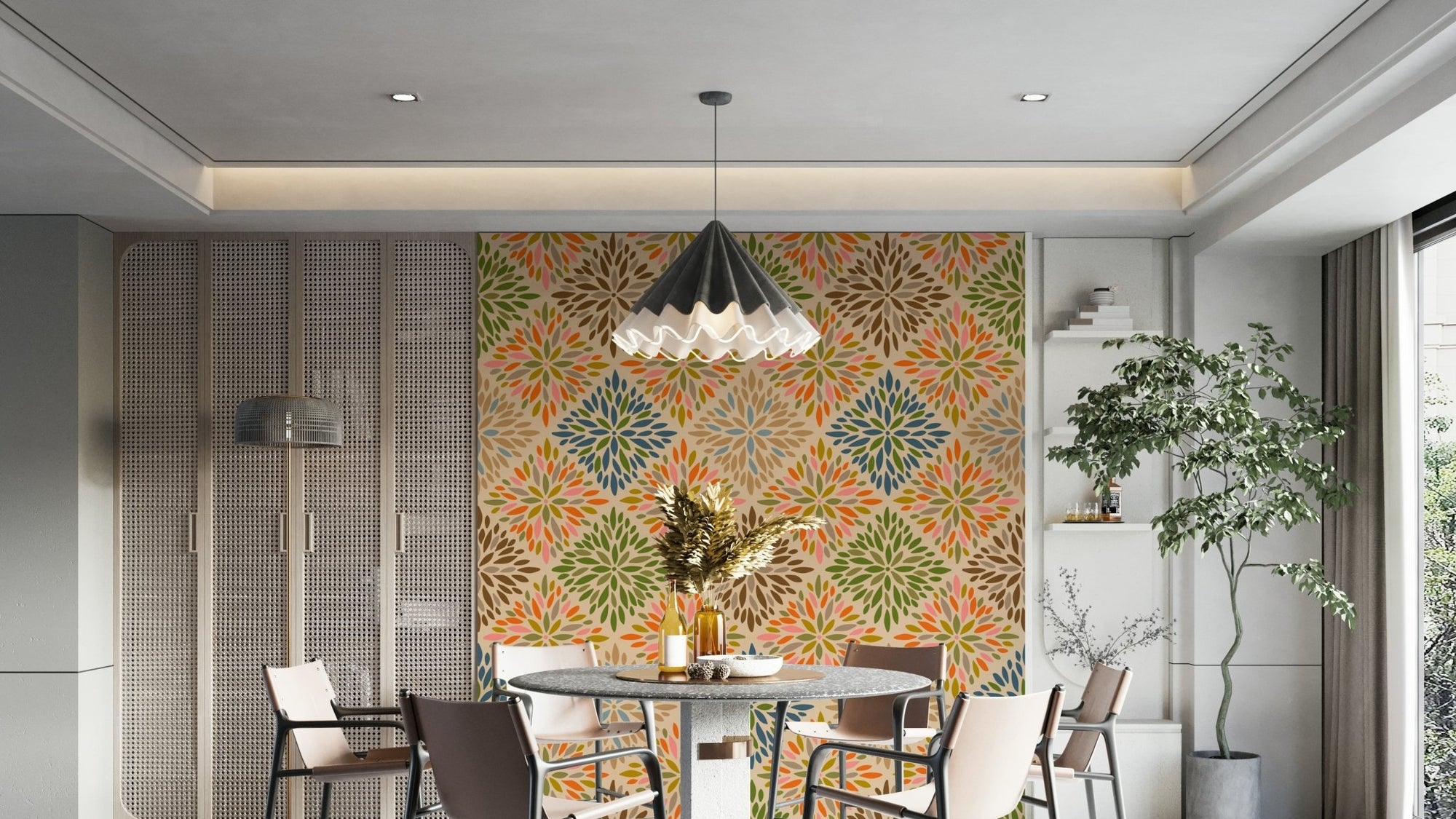 Dahlia Diamonds Bohemian Floral Damask Tiles Warm Earthy Desert Colors Wallpaper⁠ GD3941