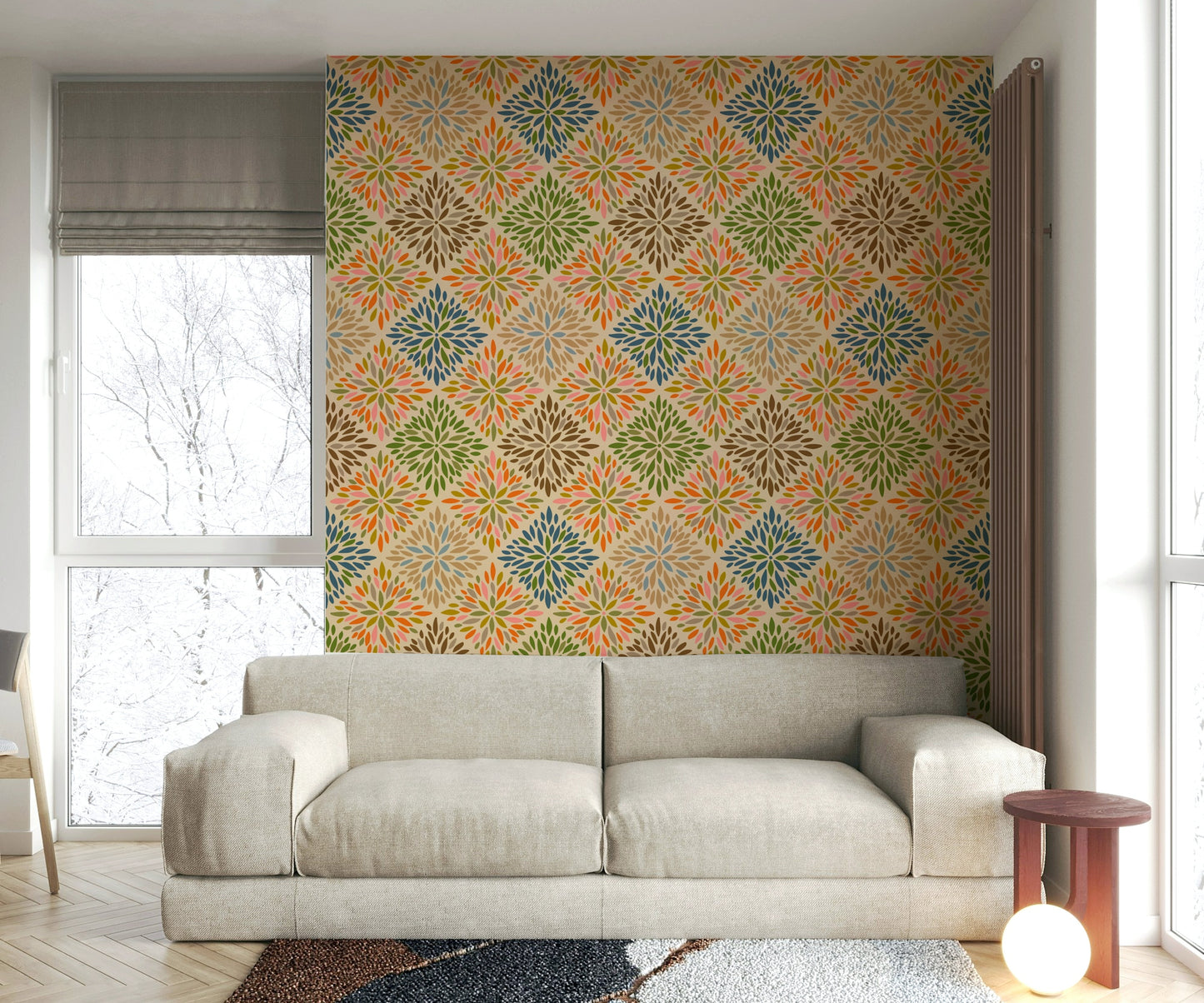 Dahlia Diamonds Bohemian Floral Damask Tiles Warm Earthy Desert Colors Wallpaper⁠