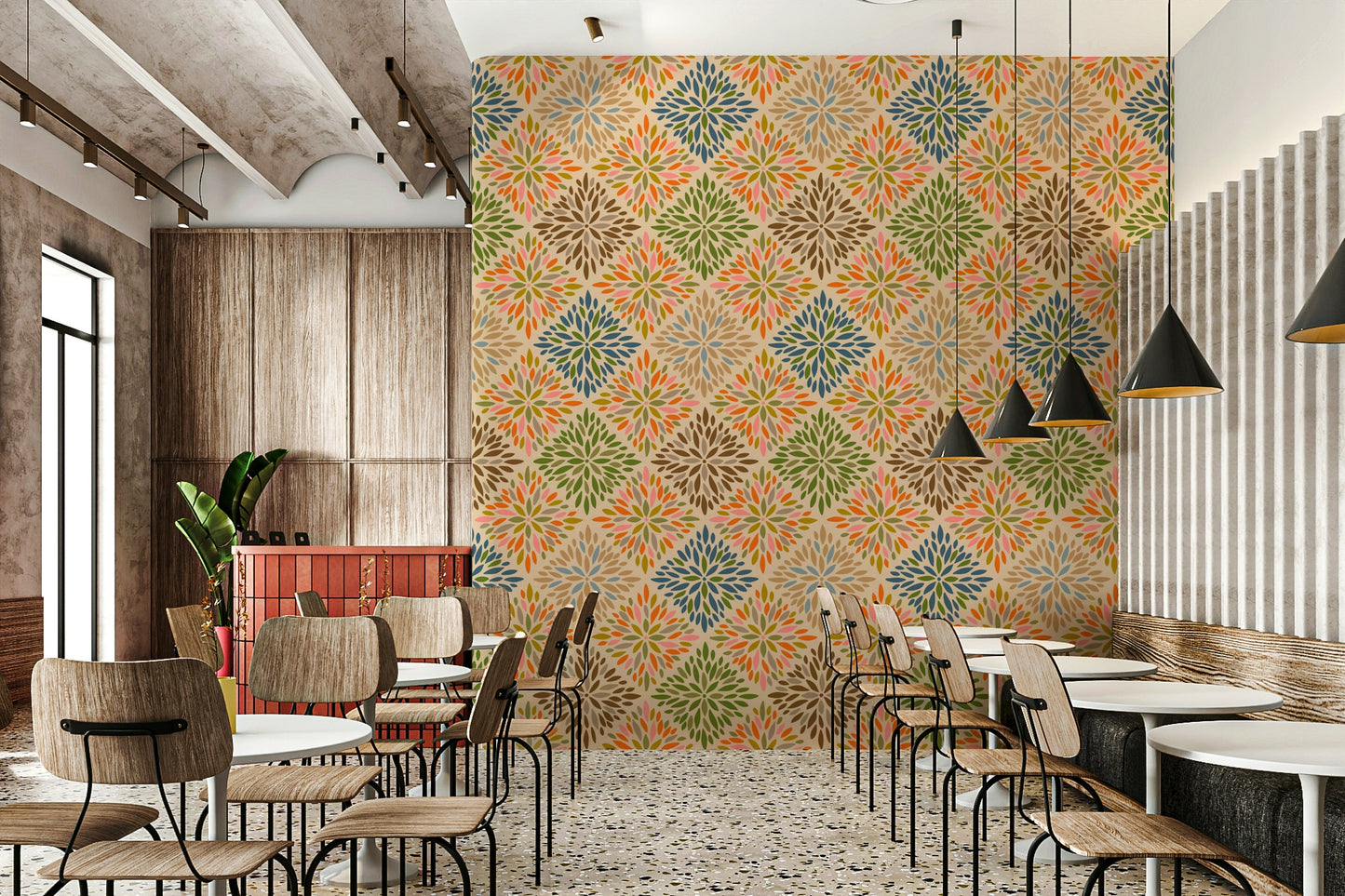 Dahlia Diamonds Bohemian Floral Damask Tiles Warm Earthy Desert Colors Wallpaper⁠