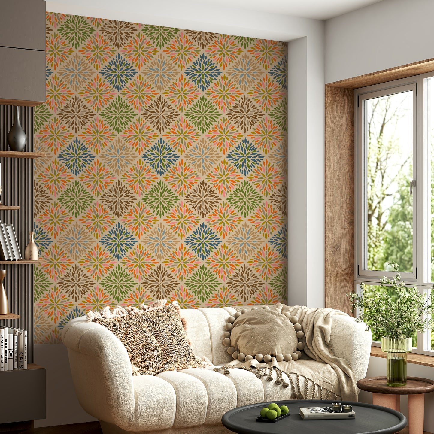 Dahlia Diamonds Bohemian Floral Damask Tiles Warm Earthy Desert Colors Wallpaper⁠