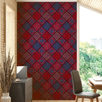A photo of a Dahlia Diamonds Boho Floral Tile Maximalist Cherry Red Pink Blue Purple Wallpaper., GD4557