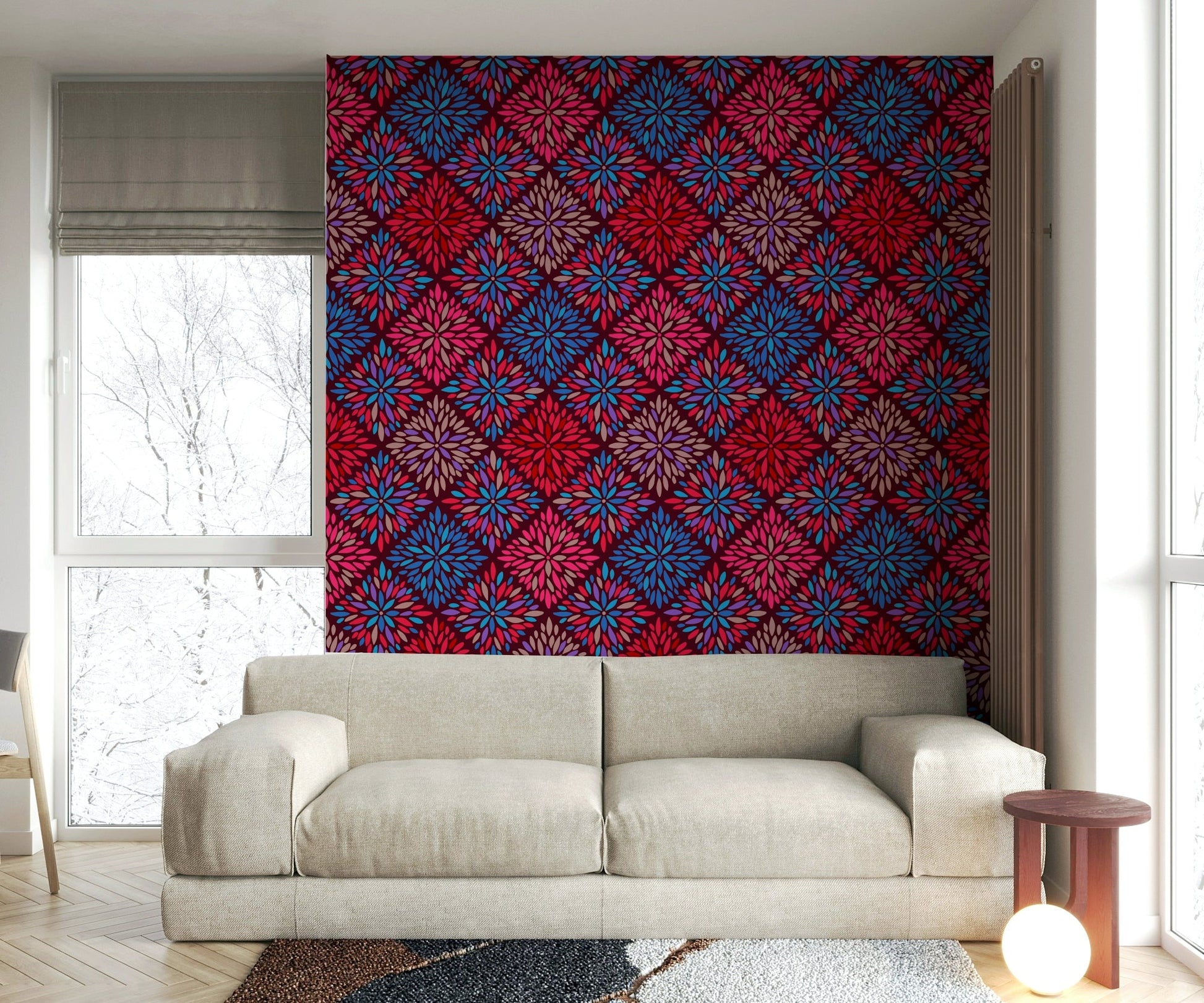 A bohemian tile mural with vibrant colors., GD4557