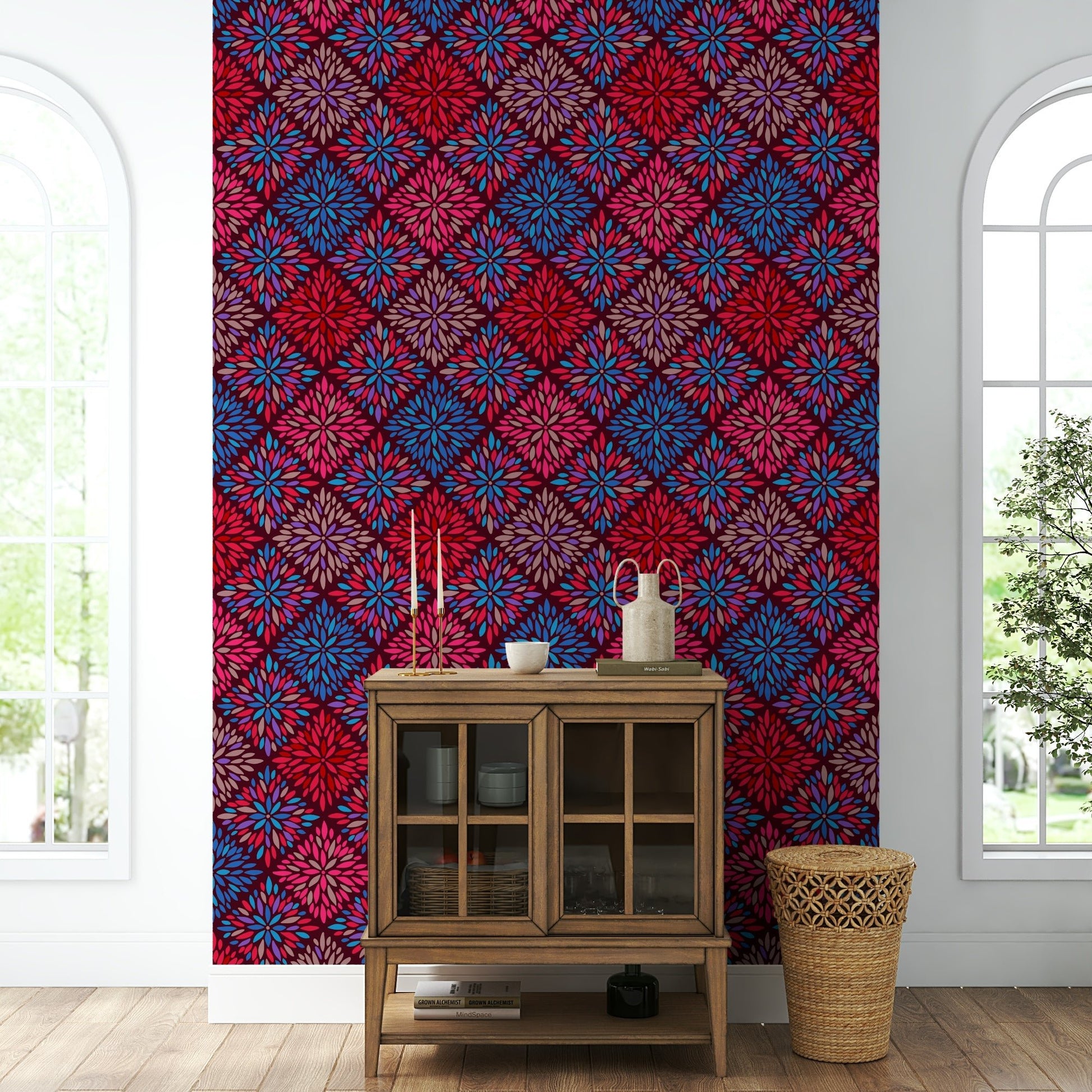A pink and purple floral tile decor., GD4557