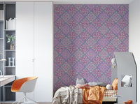 An angled shot of the mural's gentle color palette.