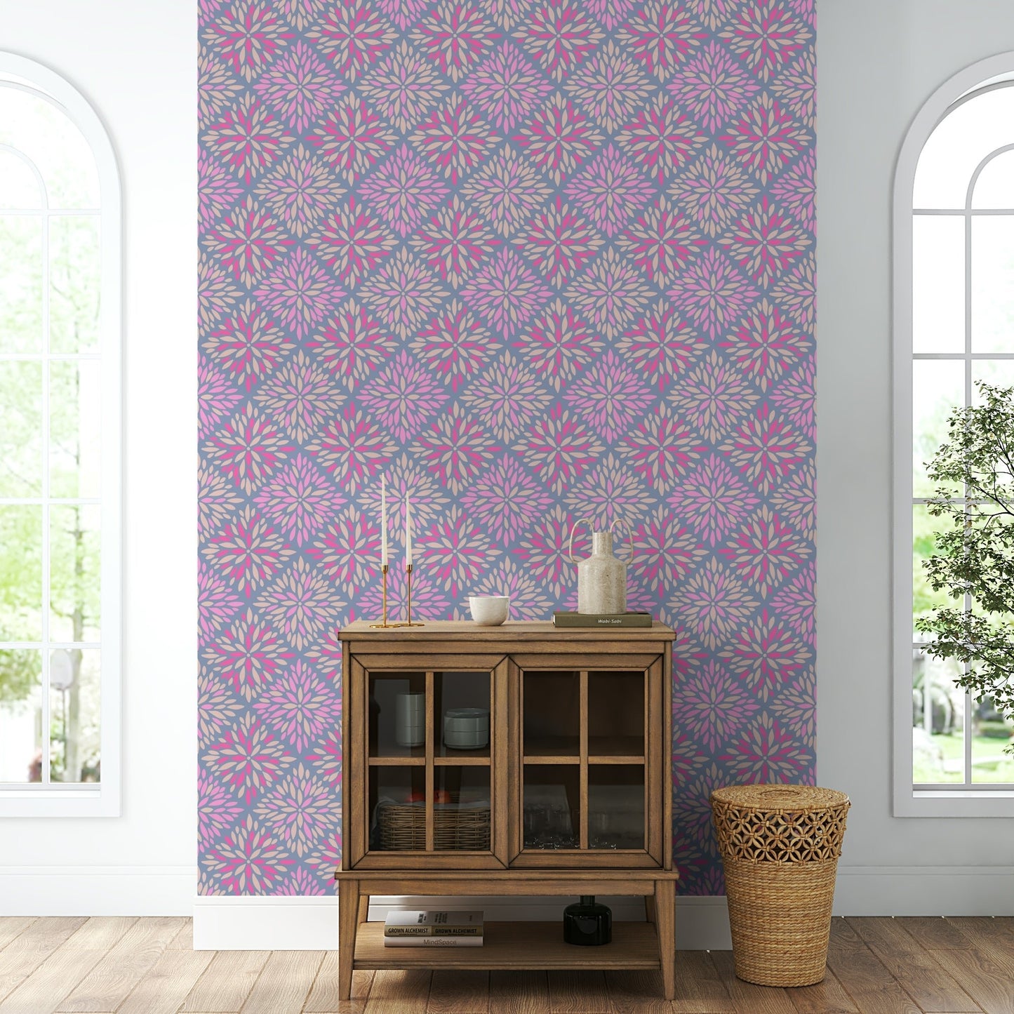 A close-up of the dahlia and diamond pattern texture.