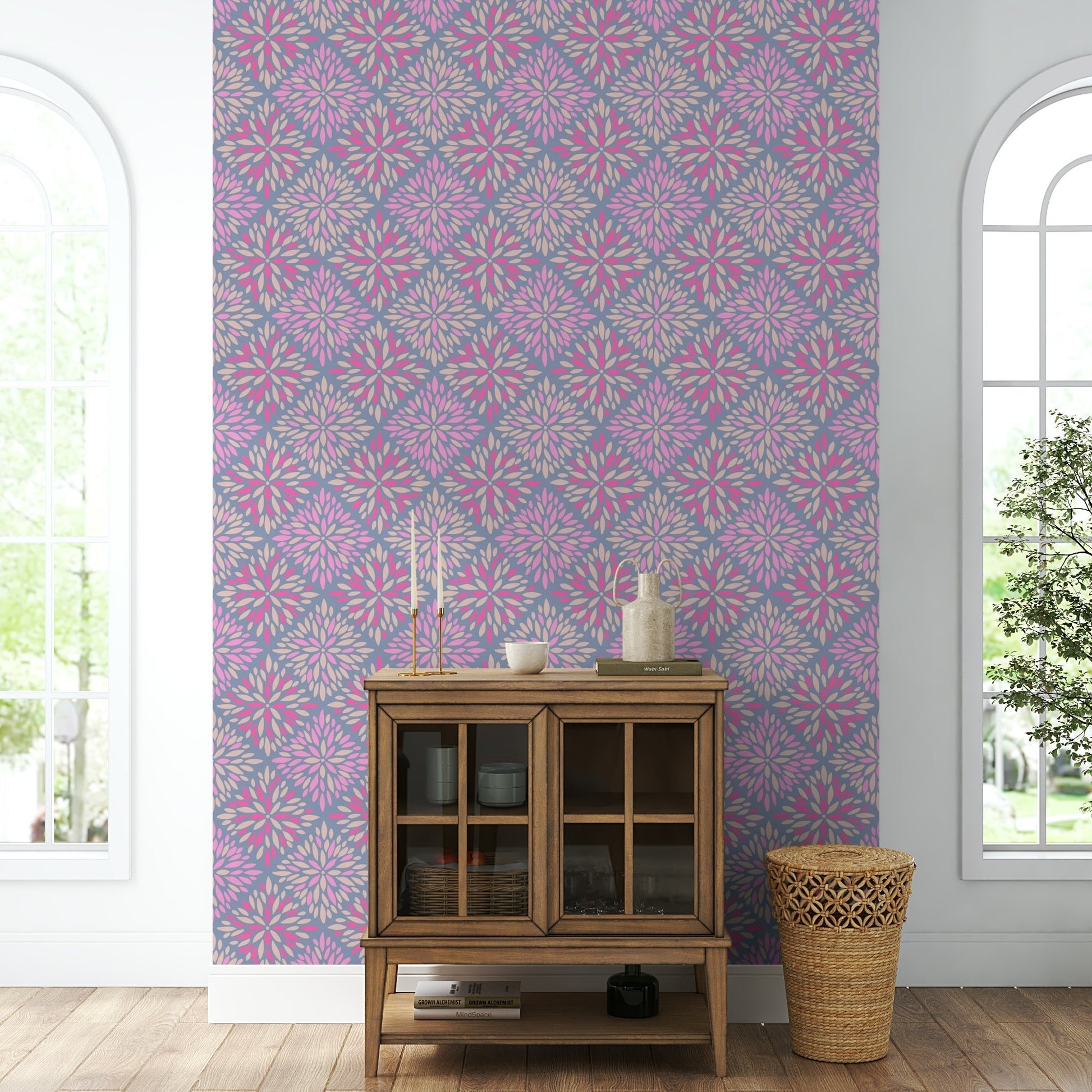 A close-up of the dahlia and diamond pattern texture.