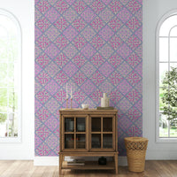 A close-up of the dahlia and diamond pattern texture.