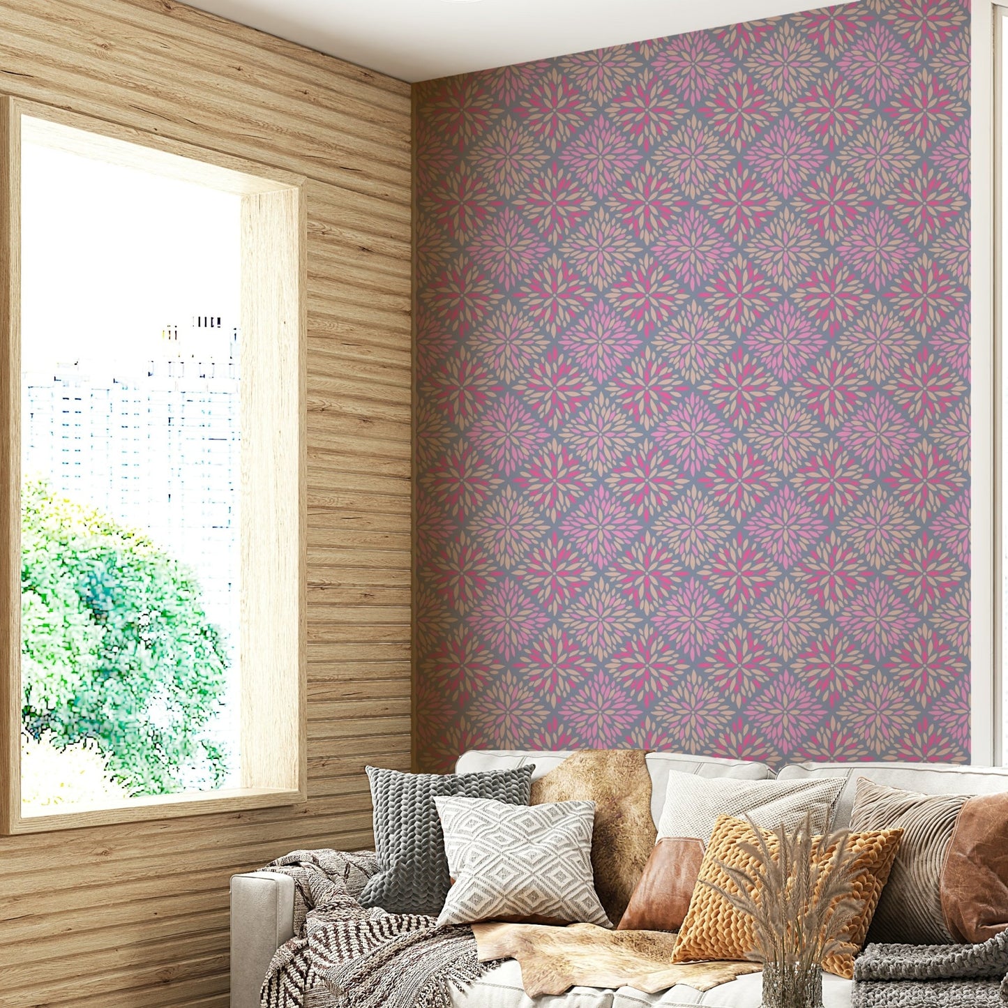 The wallpaper for walls being installed.