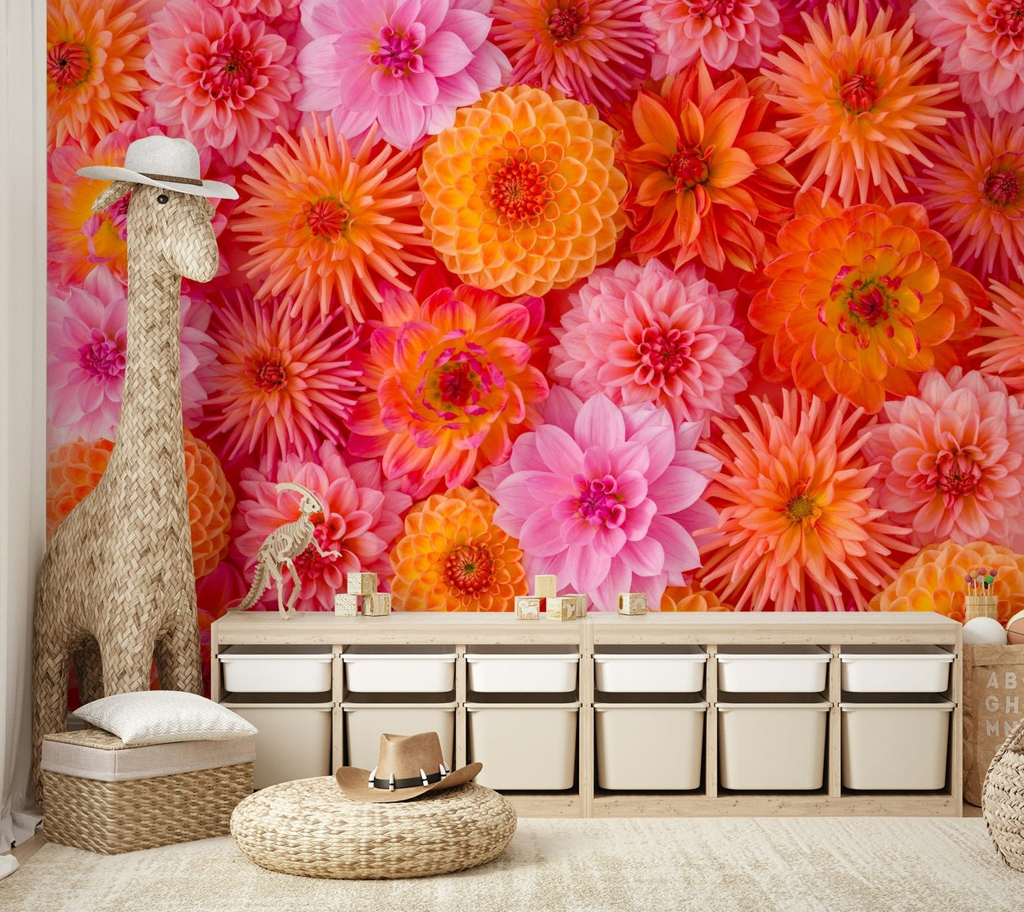 Gentle floral wallpaper with dahlias

