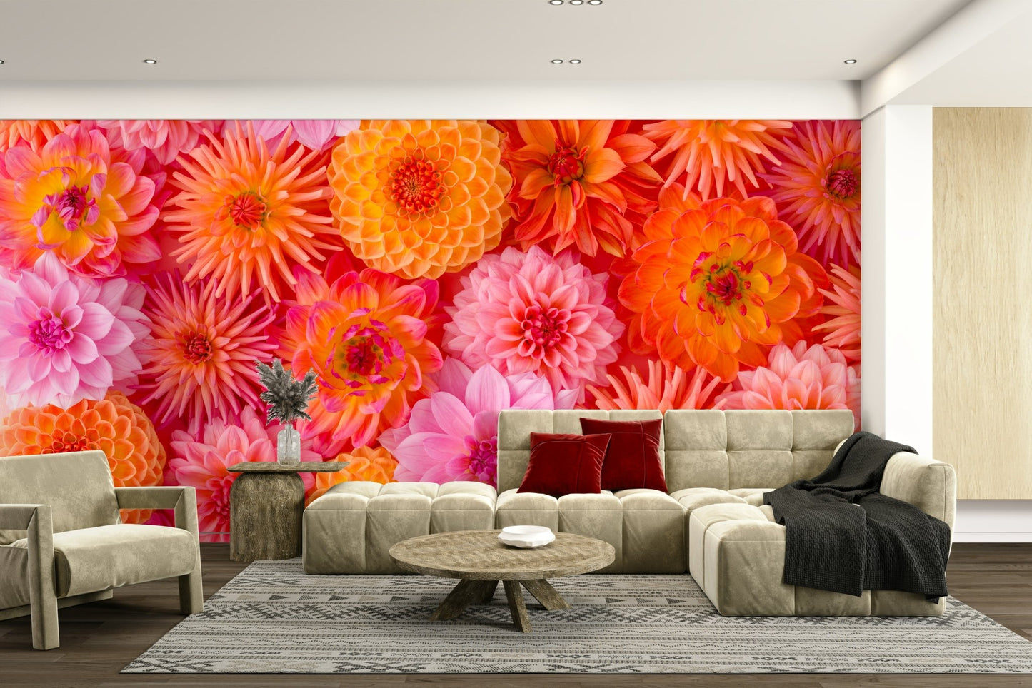 Romantic dahlia wallpaper for bedroom