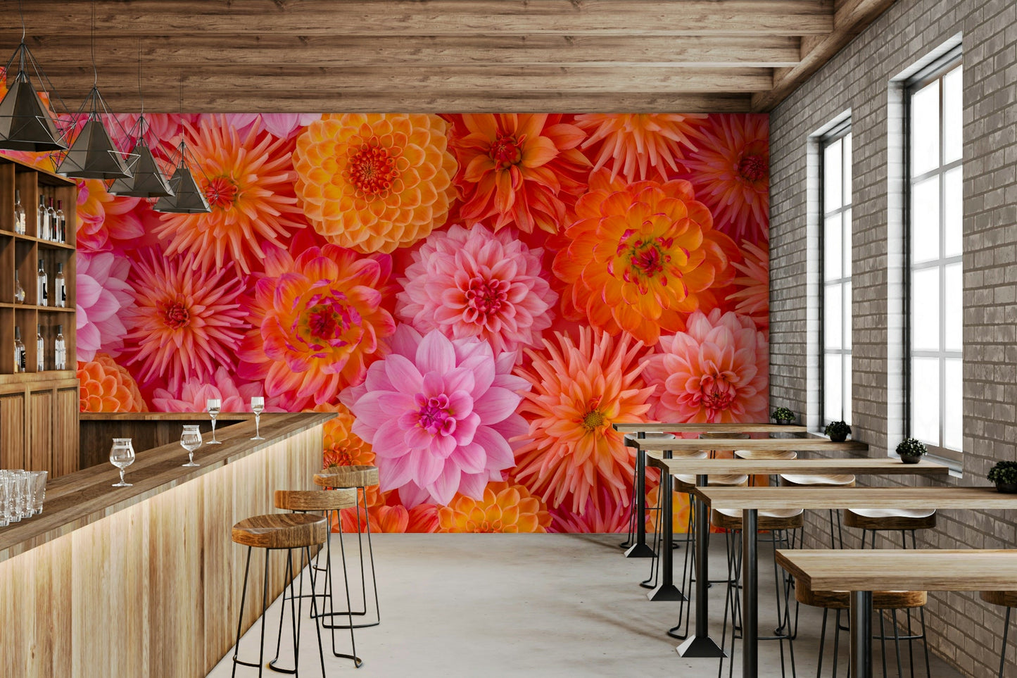 Artistic flower mural with dahlias