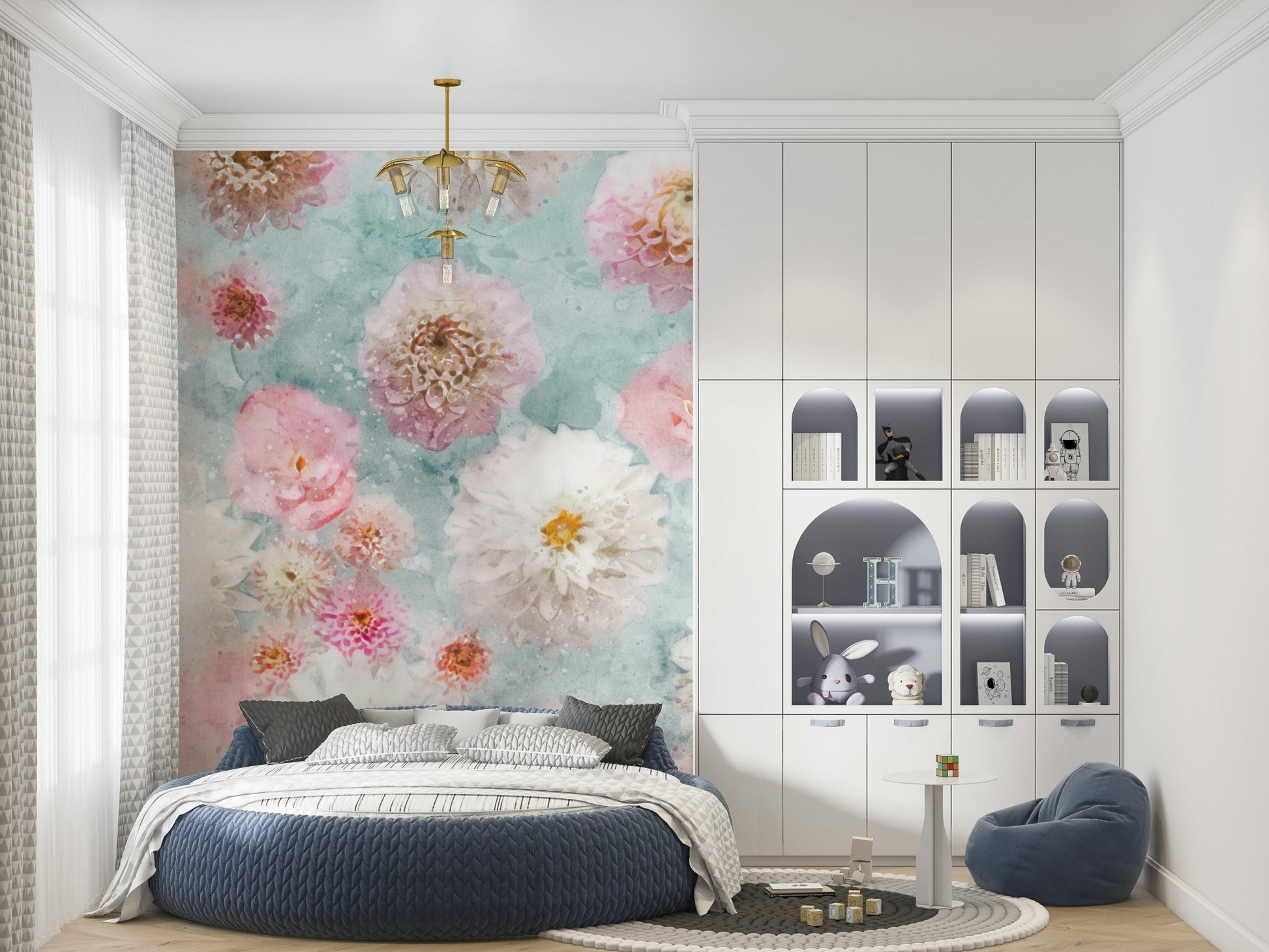 Petal pattern wall mural for a professional home office feature wall wallpaper.