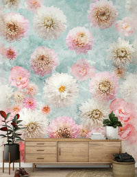 Minimalist botanical wallpaper in a quiet study or reading corner wall mural.