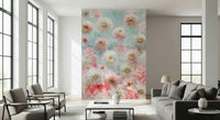 Artistic flower garden wall mural for a modern reception area wallpaper.