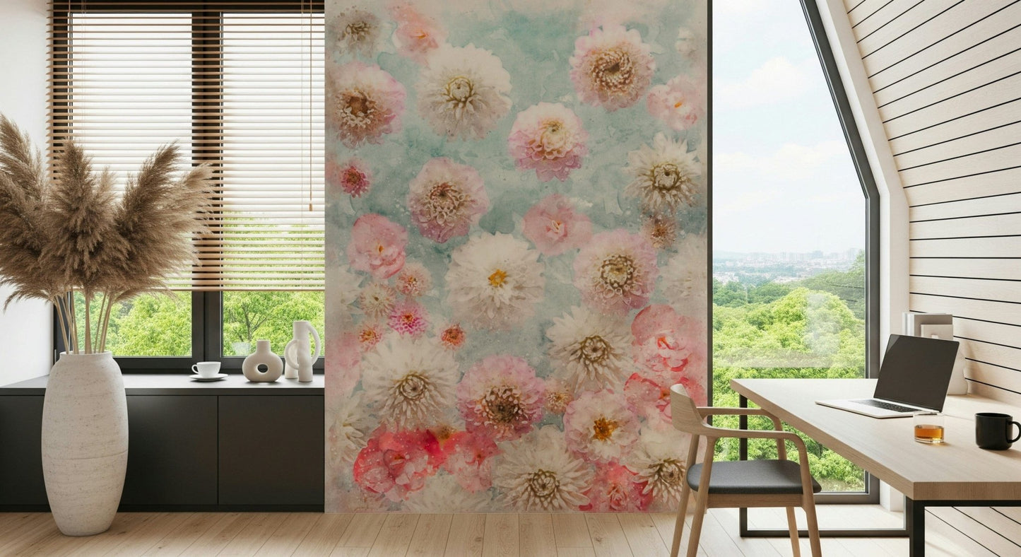 Dahlia Flowers Wall Mural used as a hallway focal point wall mural.