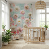 Large bloom botanical wall mural for a calm and airy bedroom wallpaper.