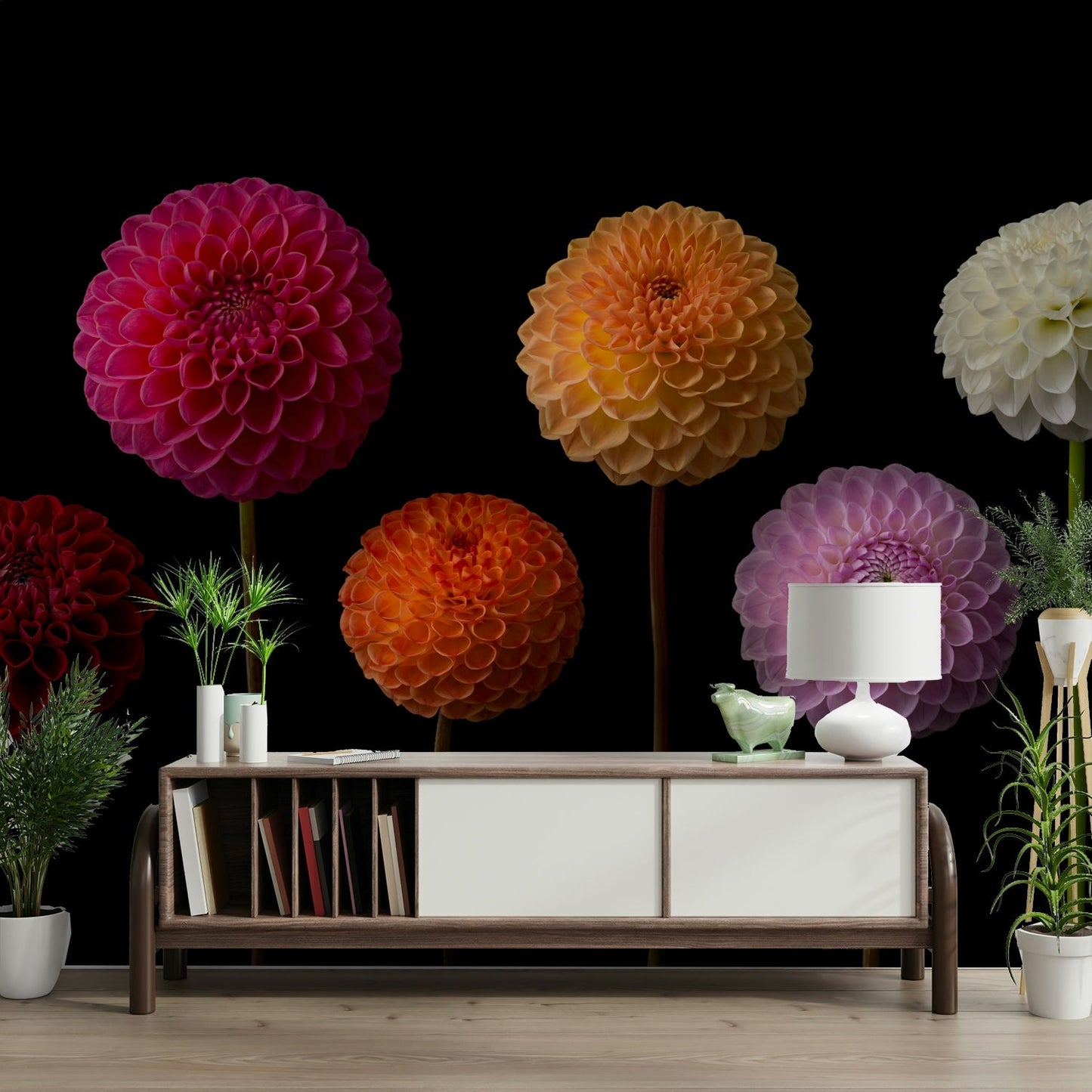 Dahlia Spectrum floral wall mural design

