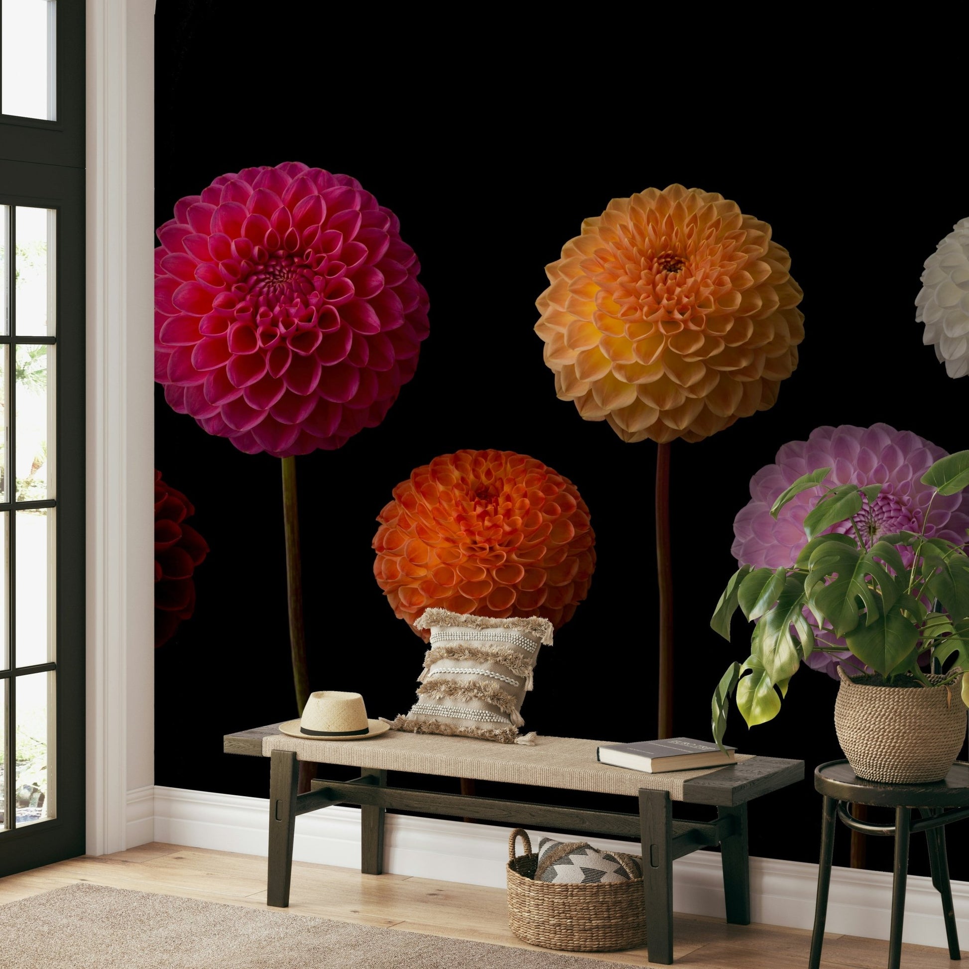 Vibrant flower mural for interiors