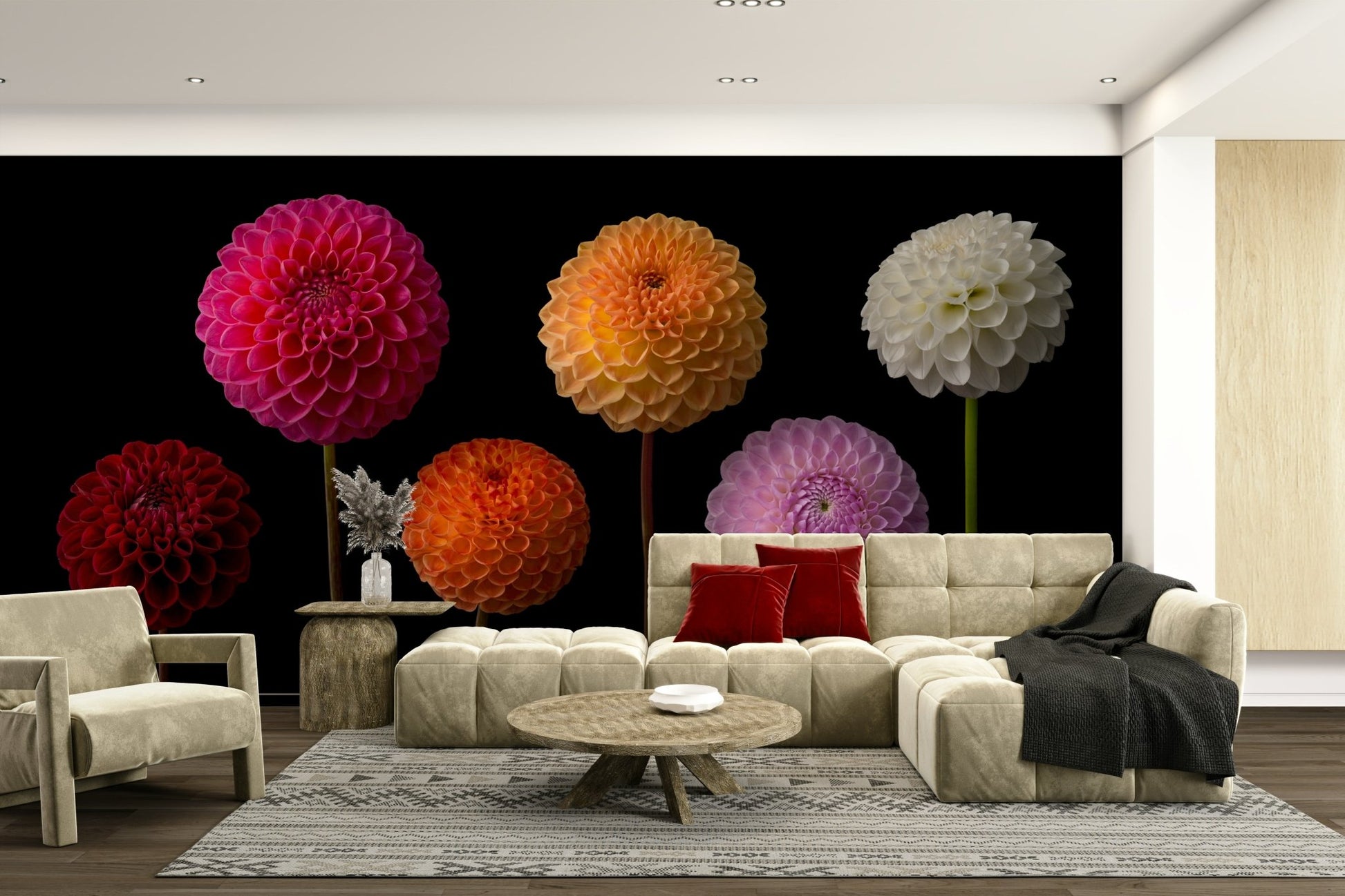 Bright floral mural with dahlias