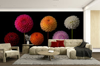 Bright floral mural with dahlias