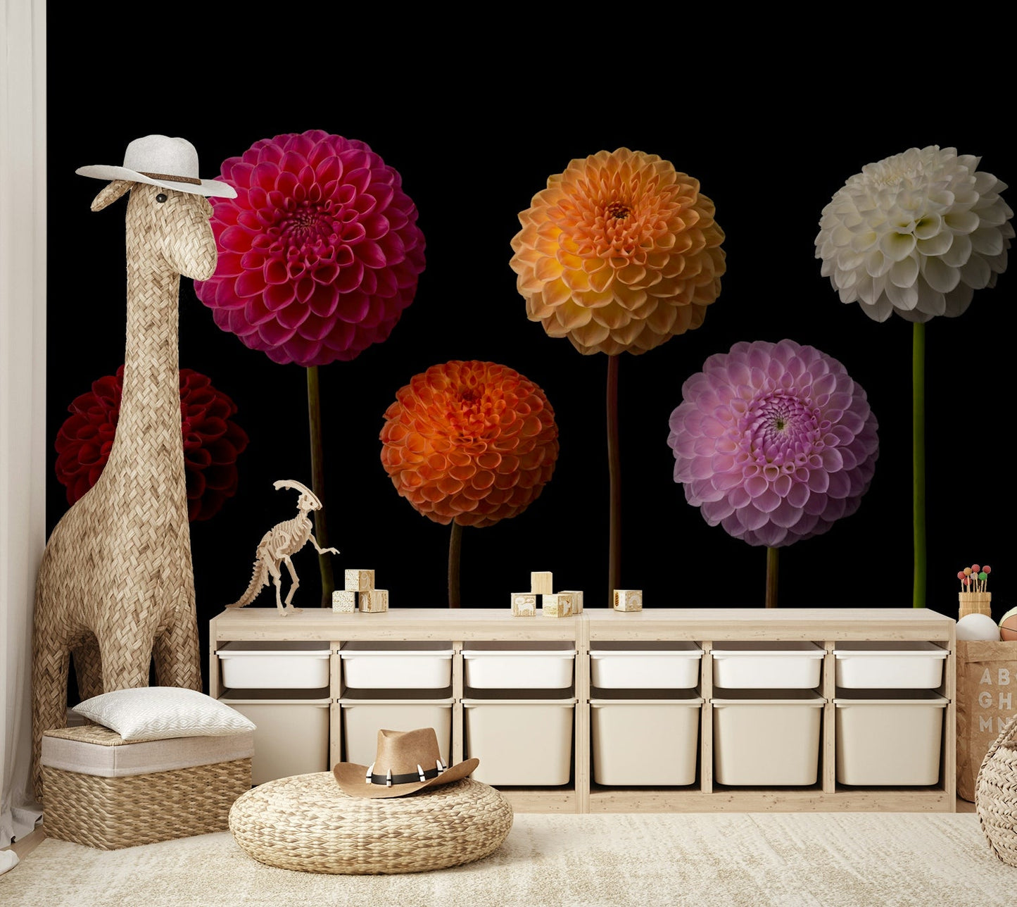 Artistic dahlia petals wall covering