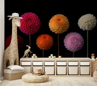 Artistic dahlia petals wall covering