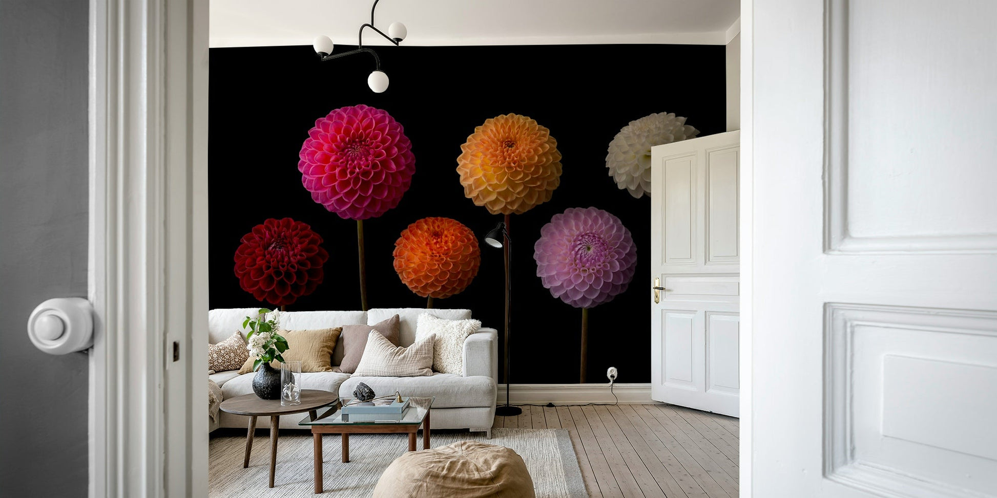 Dahlia mural with rainbow-like tones