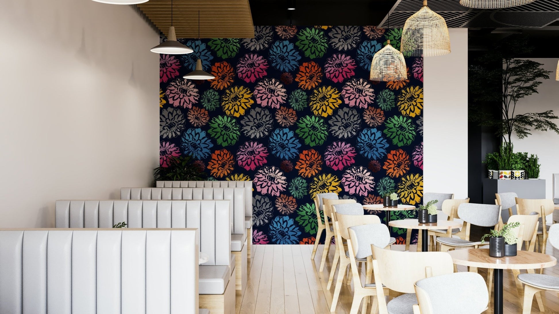 Dahlias Colors Navy Wallpaper.

