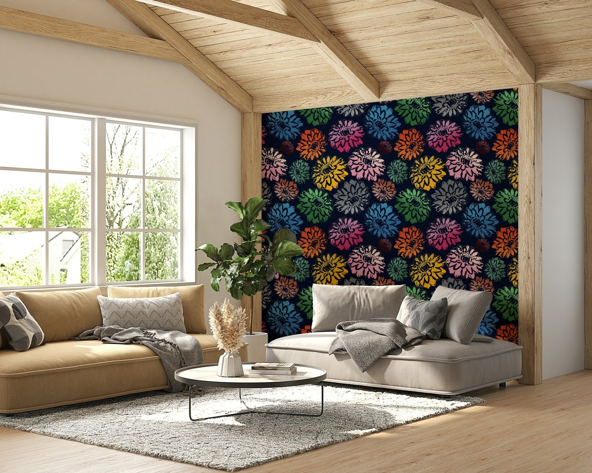 Full view of the wallpaper on a wall.

