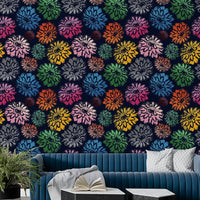 Design with a dark background and colorful flowers.

