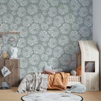 Design featuring dahlias in shades of soft blue, white, and gray.

