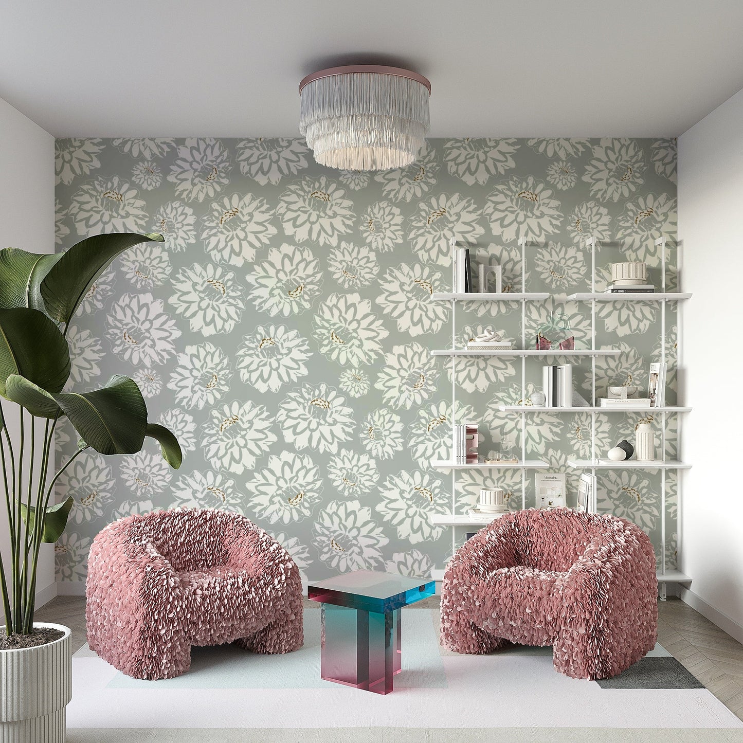 Dahlias floral mural for an accent wall.

