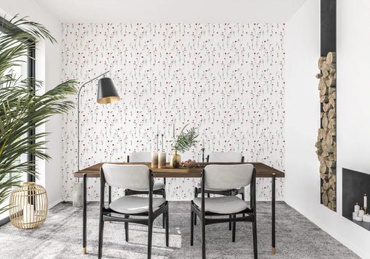 Dainty Scarlet Blooms Wallpaper with scattered red flowers on a soft white ground