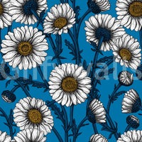 Tight white and navy bud clusters fill gaps in Blue Daisy wallpaper. GD9577