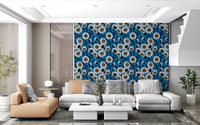 Deep navy stems wind through the surface of Daisies on Blue wallpaper. GD9577